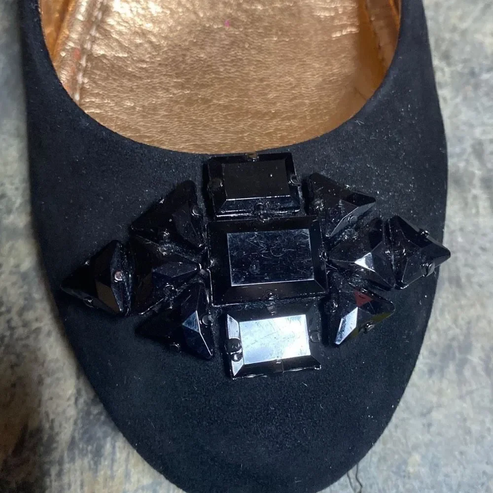 BCBG Black Suede Jeweled Wedge Size 7.5